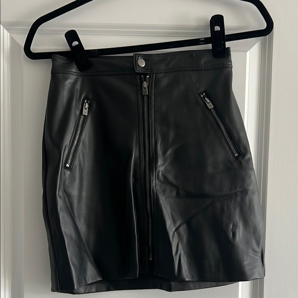 Hollister Black Faux Leather Zip-Front Mini Skirt